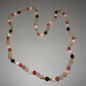 Genuine Gemstone Individual Knotted Multi Beaded 14KT Gold Ball Spacer Necklace